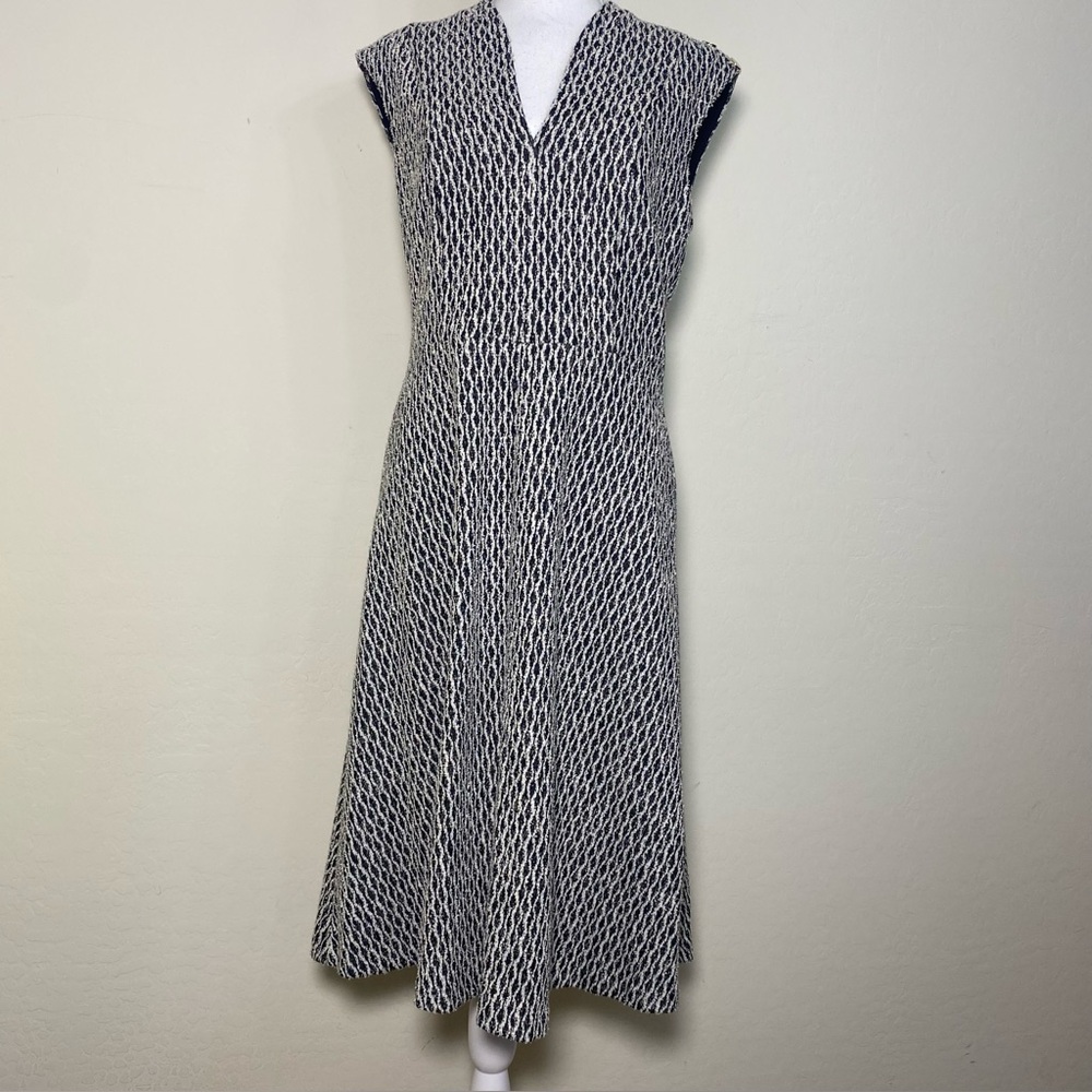 Andrew Marc Black and White Patterned Midi Dress